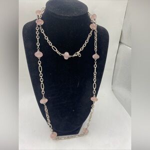 Necklace.Oval link 925 Sterling Silver Faceted Rose Quartz 36”